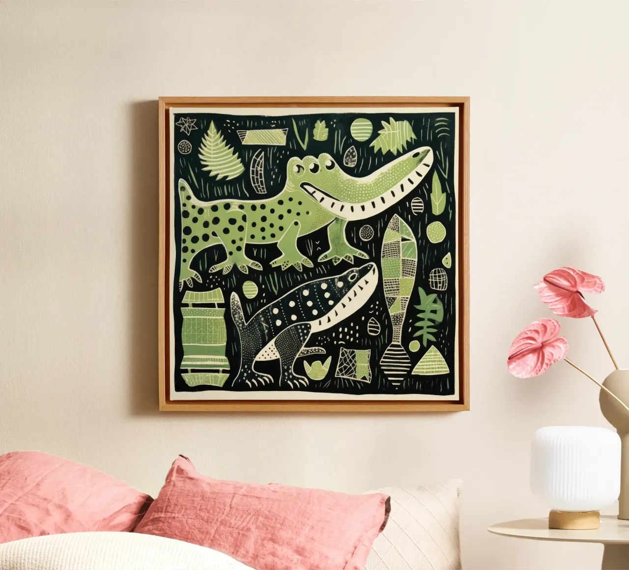 Alligatore verde 3 tela con Cornice a cassetta da Minimal Animal Art