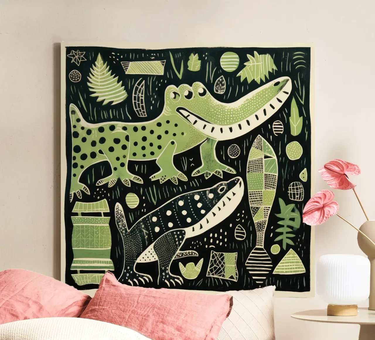 Alligatore verde 3 tela con Cornice a cassetta da Minimal Animal Art