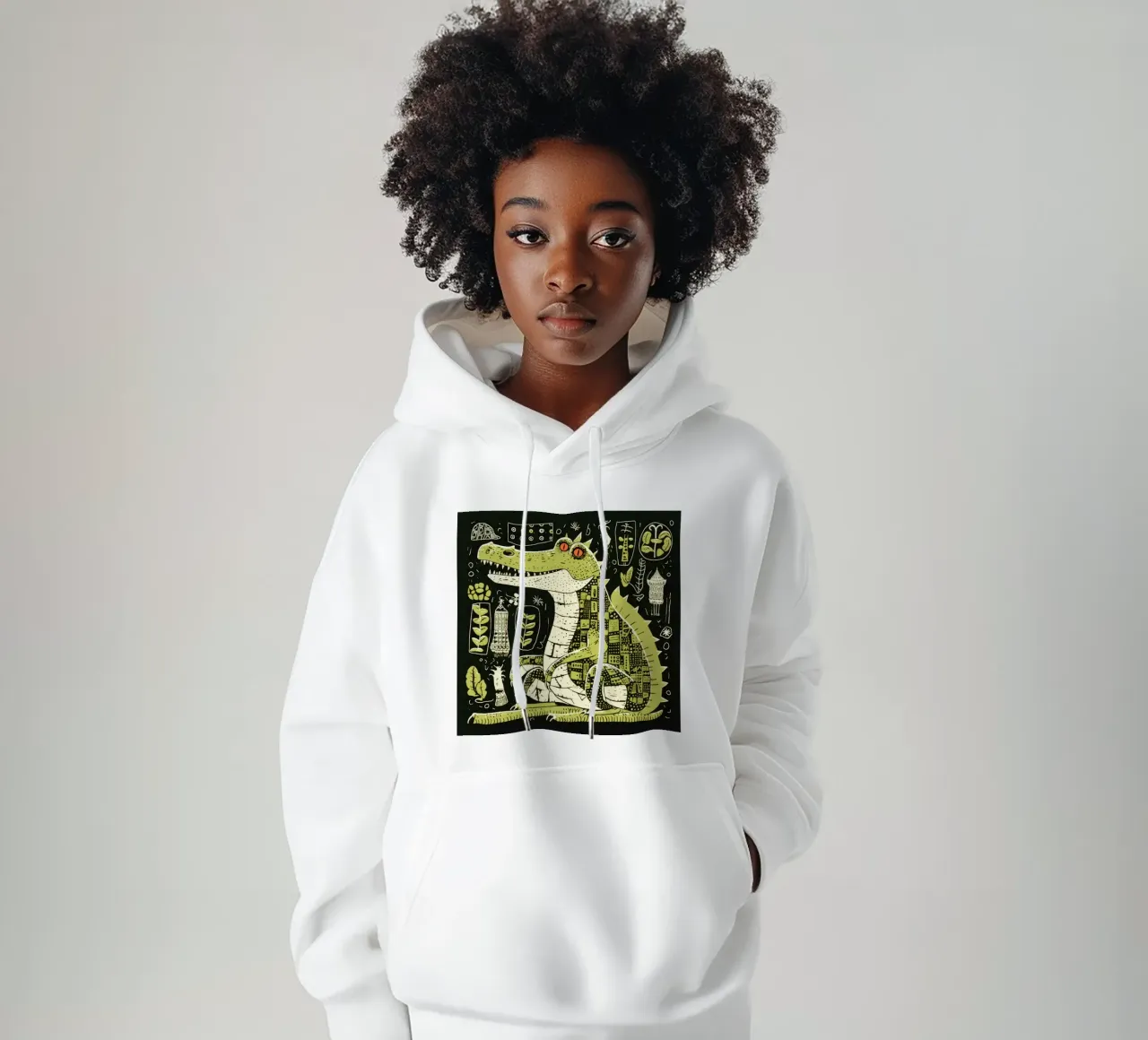 Alligatore verde 4 felpa con cappuccio da Minimal Animal Art