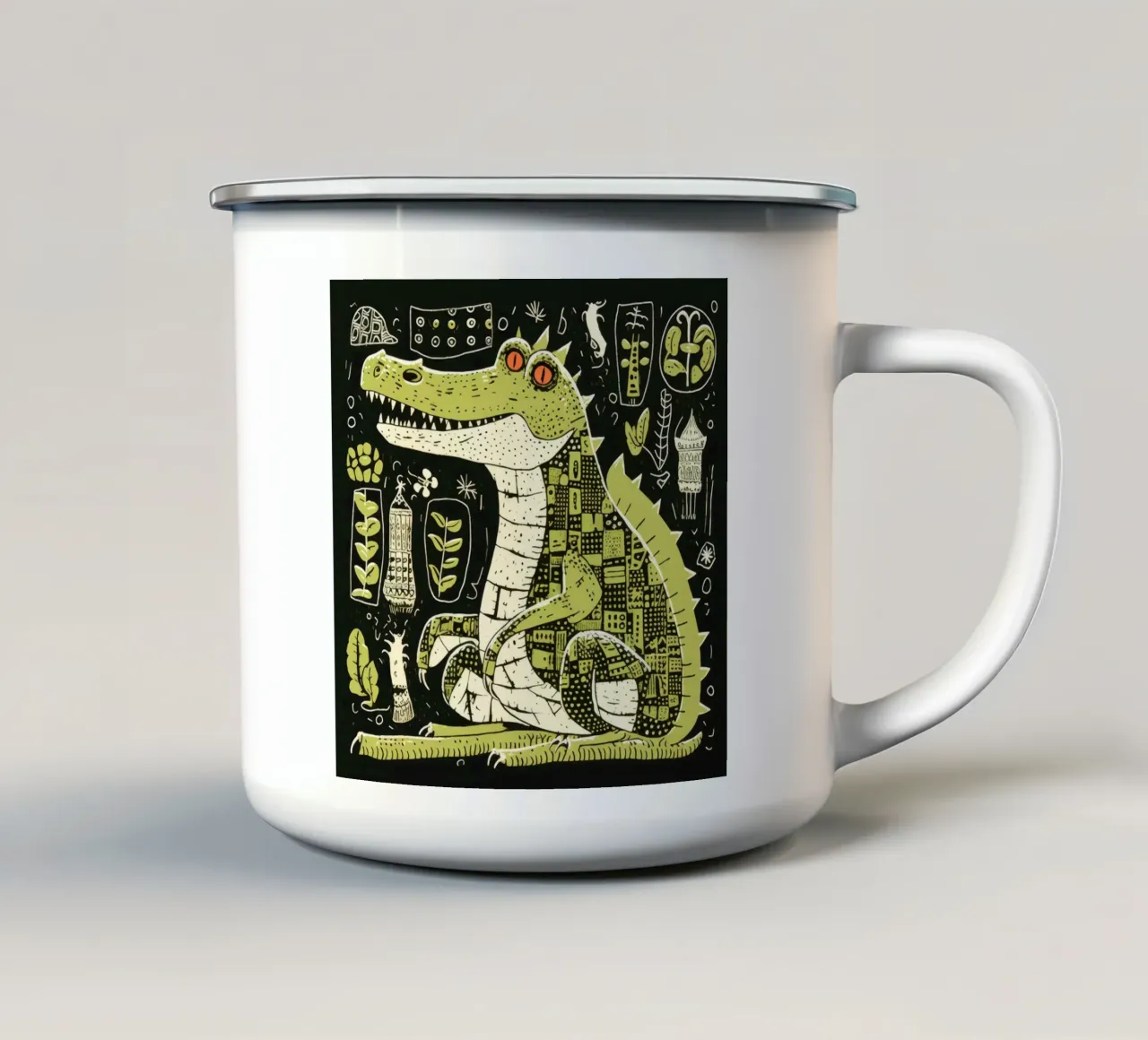 Alligatore verde 4 tazza in smalto da Minimal Animal Art