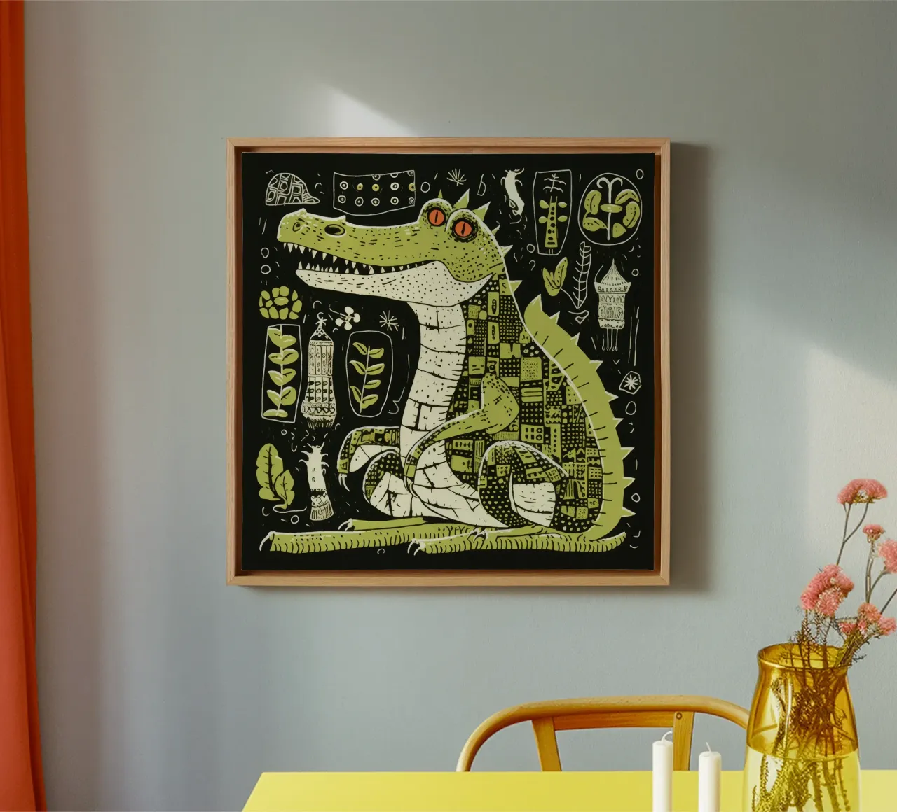 Green Alligator 4 canvas by Minimal Animal Art