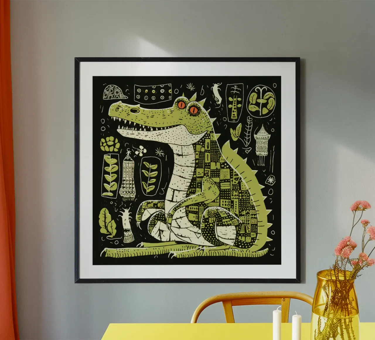 Groene alligator 4 hahnemühle van Minimal Animal Art