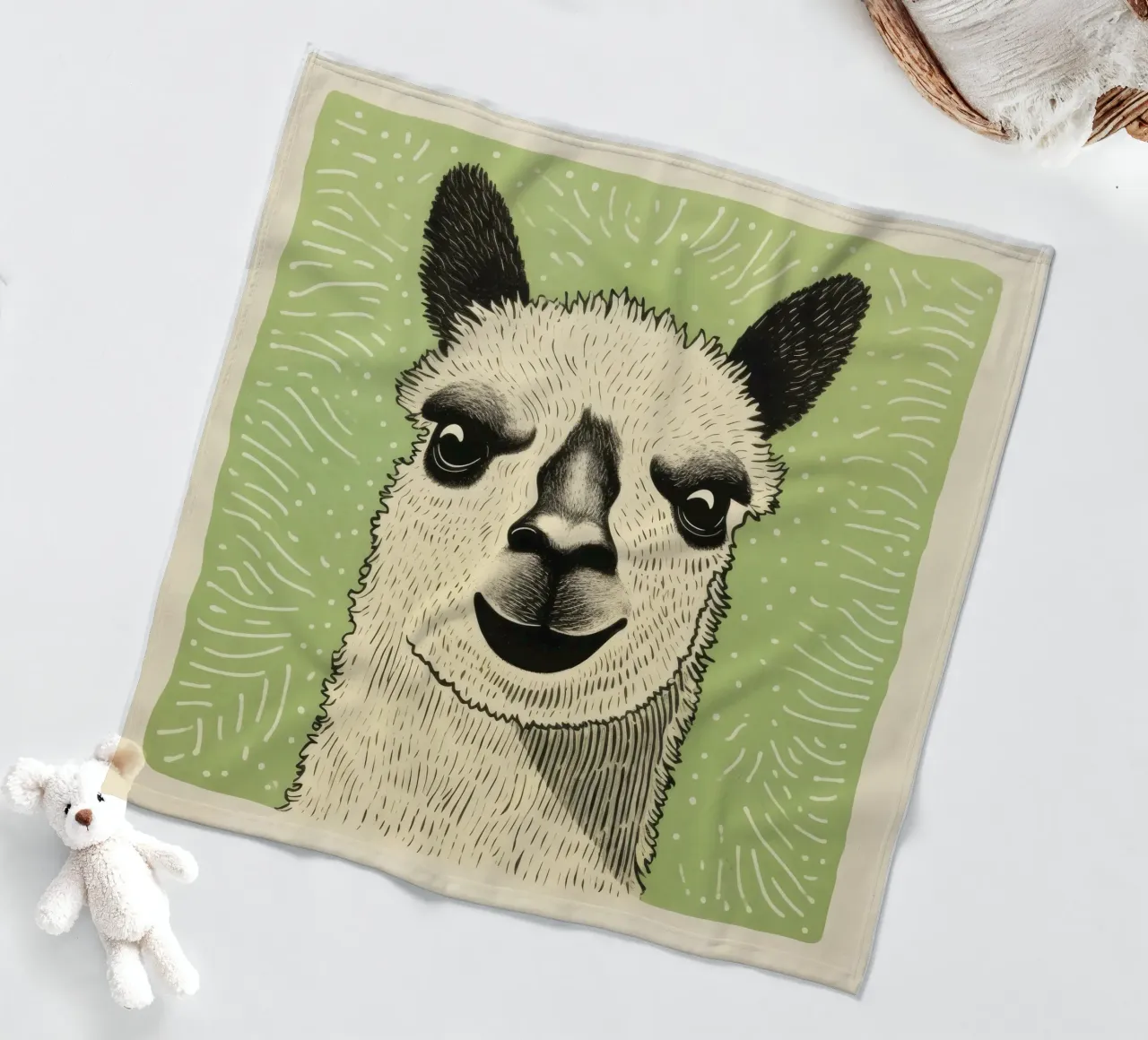 Alpaca verde 1 coperta in pile da Minimal Animal Art