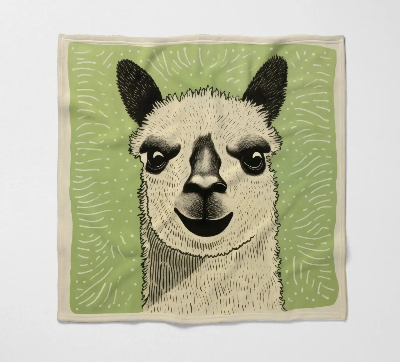 Alpaca verde 1 coperta in pile da Minimal Animal Art