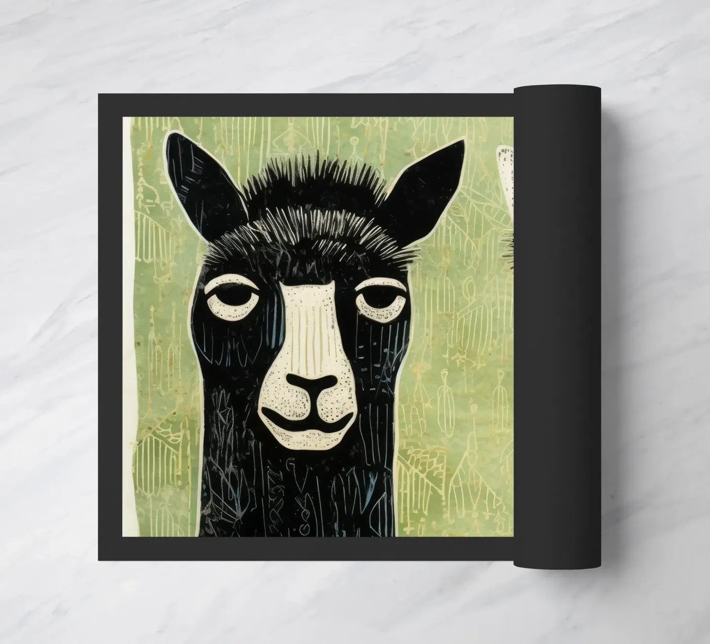 Green Alpacas doormat by Minimal Animal Art