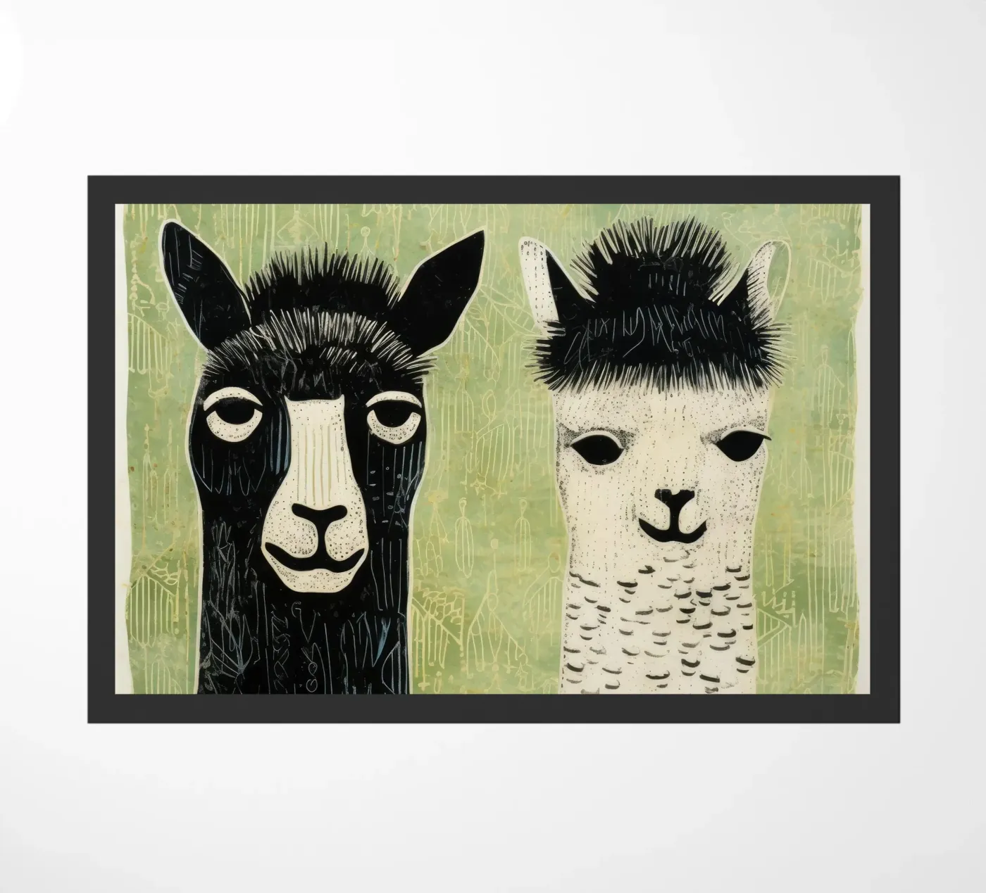 Green Alpacas doormat by Minimal Animal Art