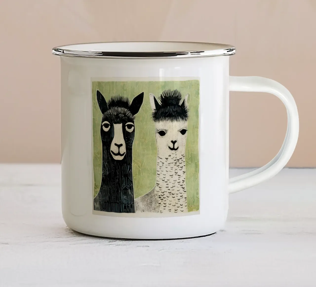Alpaca verde 2 tazza in smalto da Minimal Animal Art