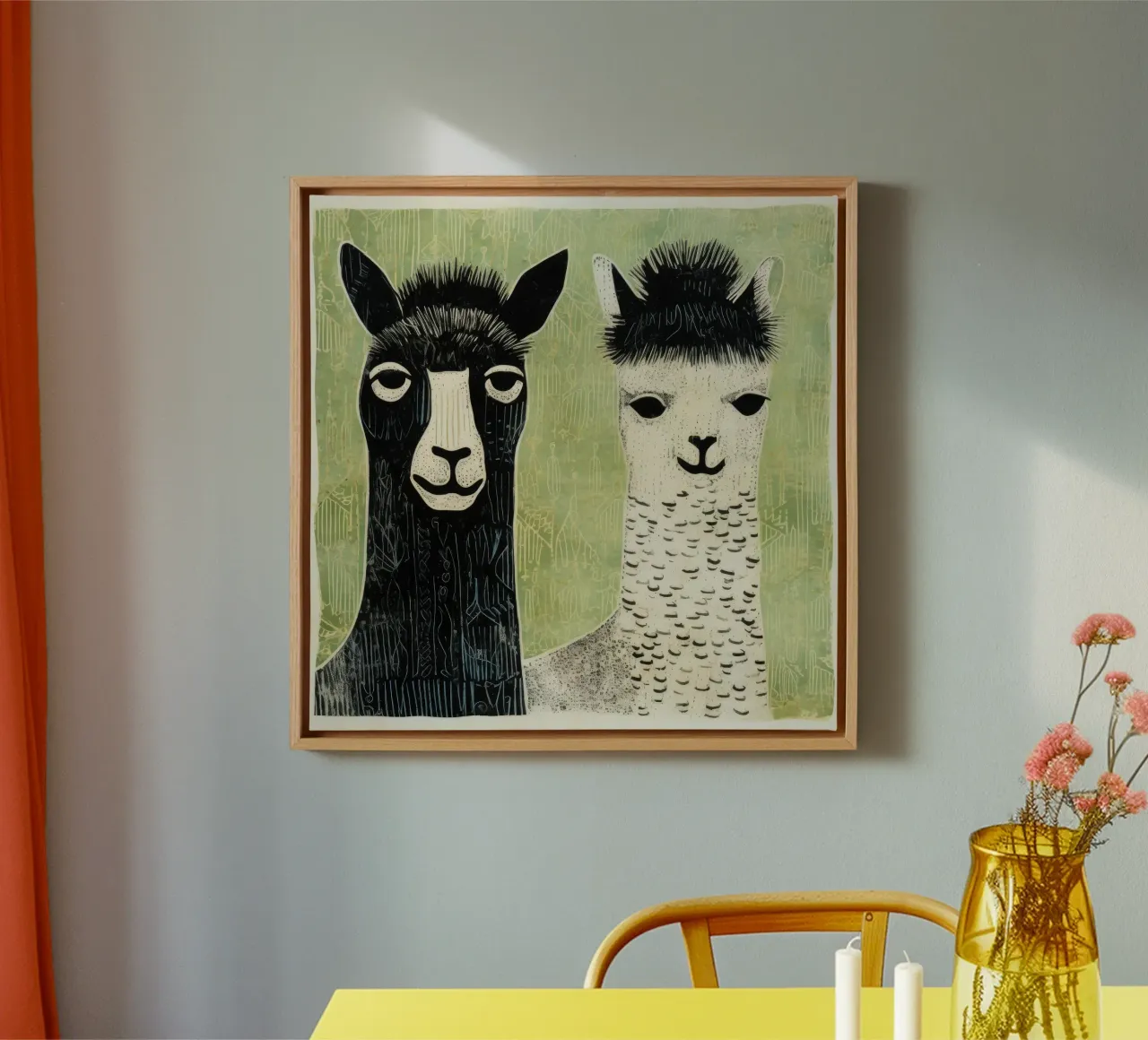 Alpaca verde 2 lienzo con Marco flotante de Minimal Animal Art