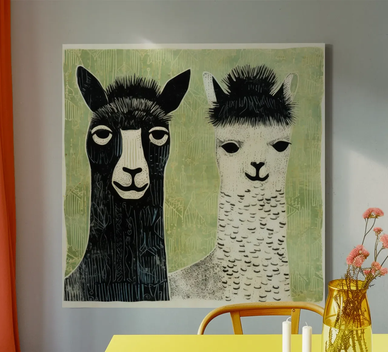 Alpaca verde 2 lienzo con Marco flotante de Minimal Animal Art