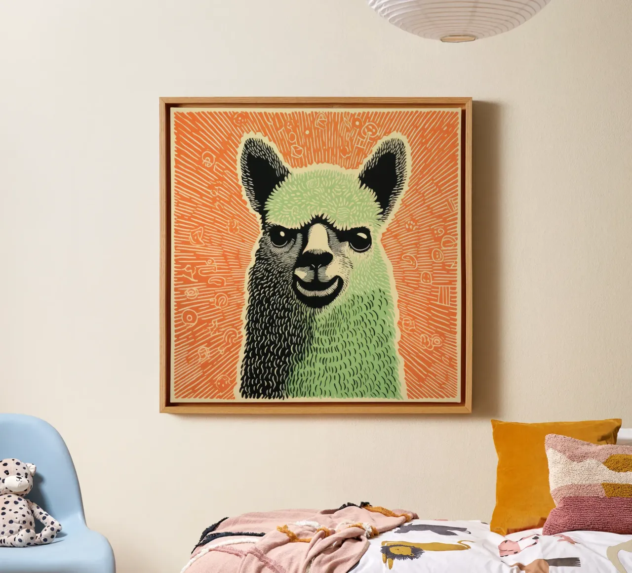 Alpaca verde 3 tela con Cornice a cassetta da Minimal Animal Art