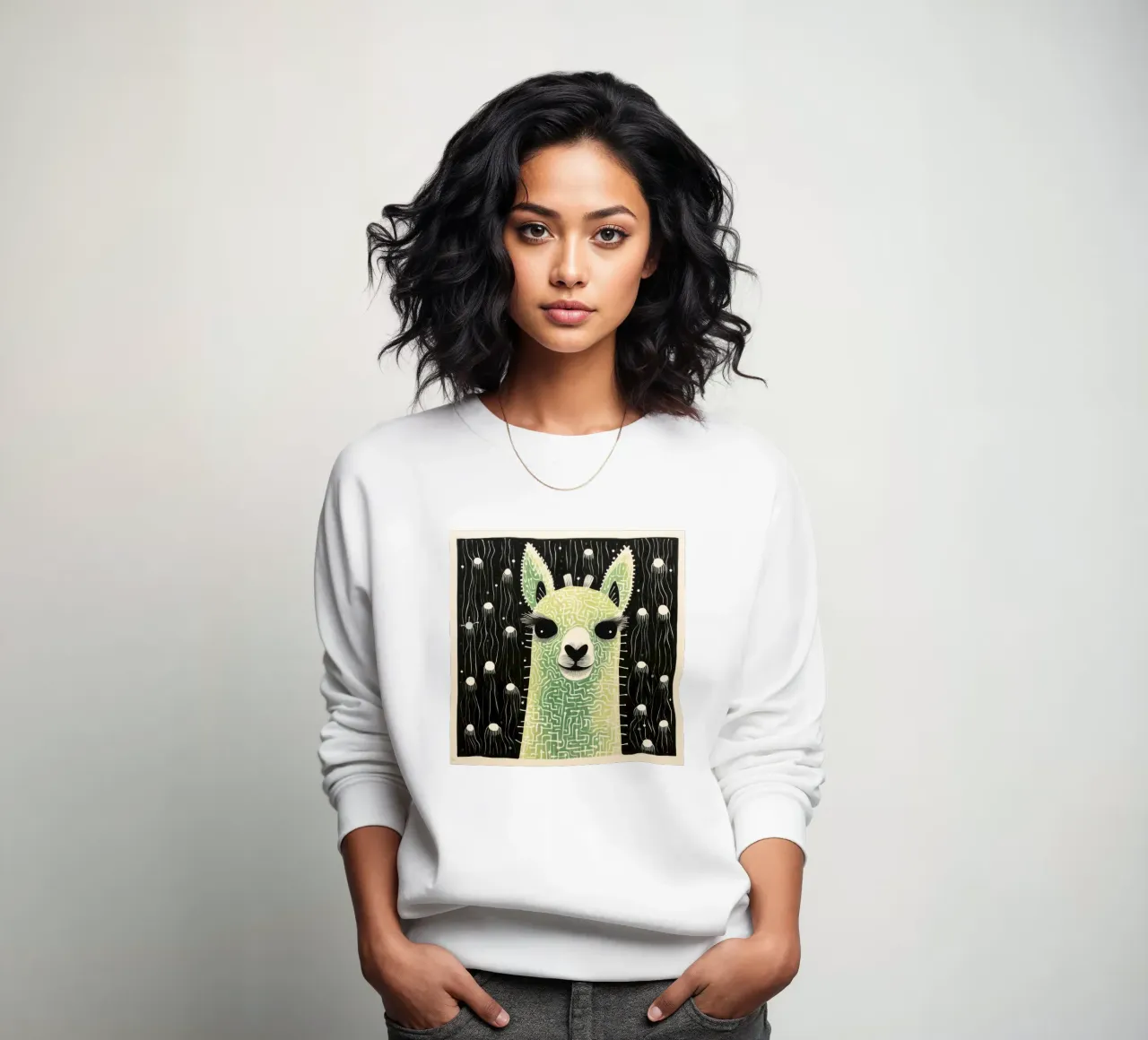 Green Alpaca sweatshirt by Minimal Animal Art