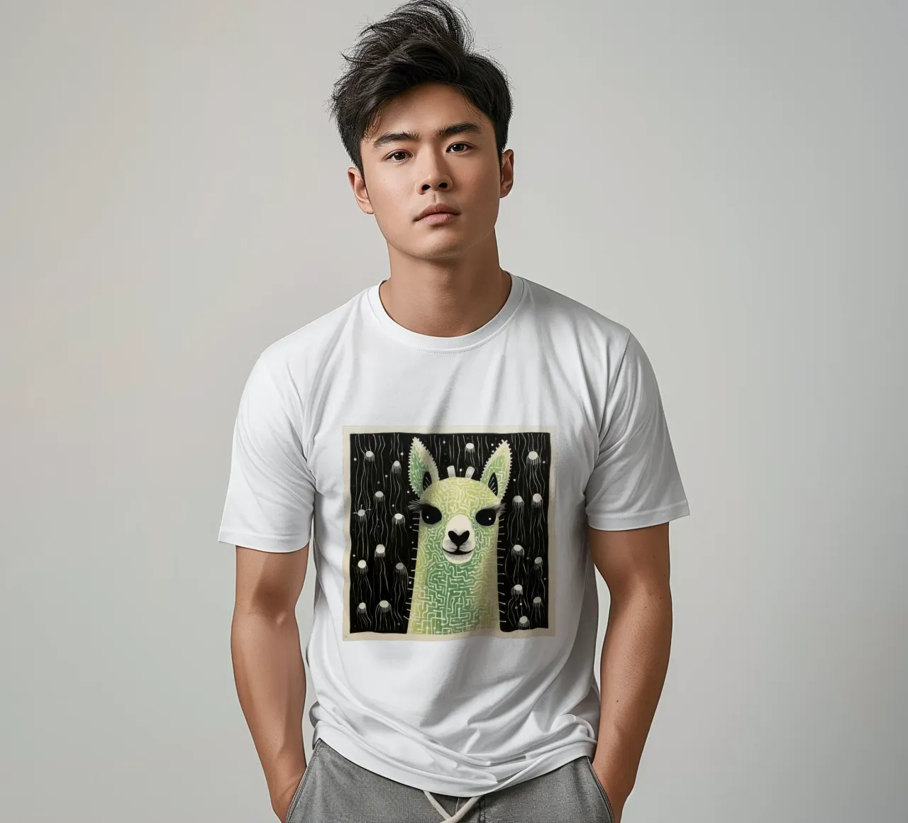 Alpaca verde 4 t-shirt da Minimal Animal Art