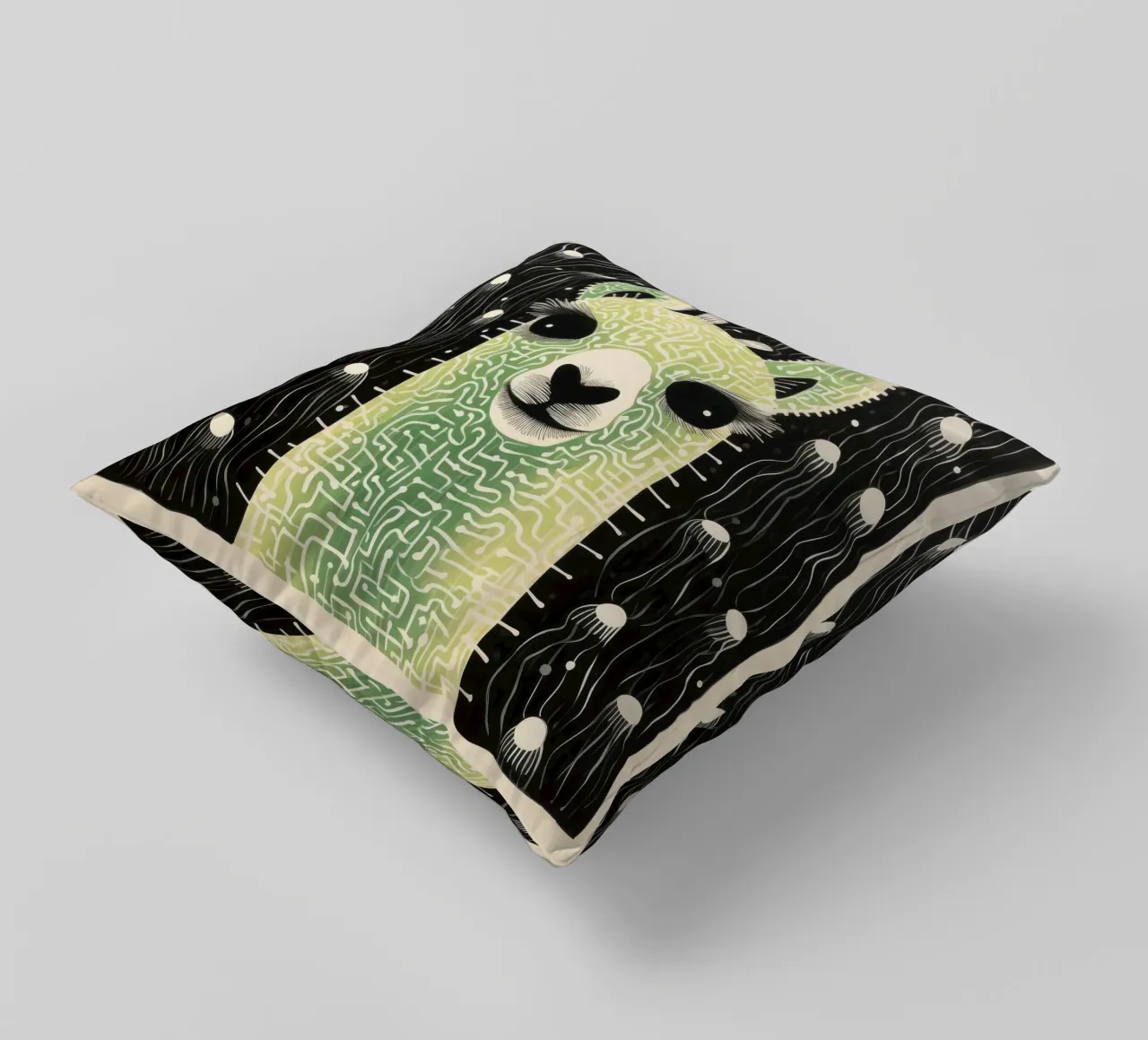 Alpaca verde 4 cuscino da Minimal Animal Art