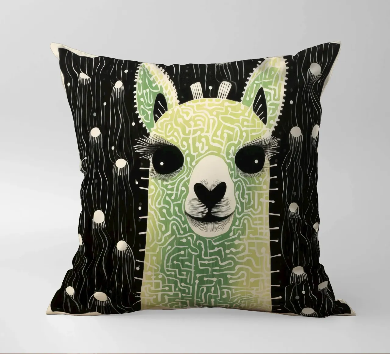 Alpaca verde 4 cuscino da Minimal Animal Art