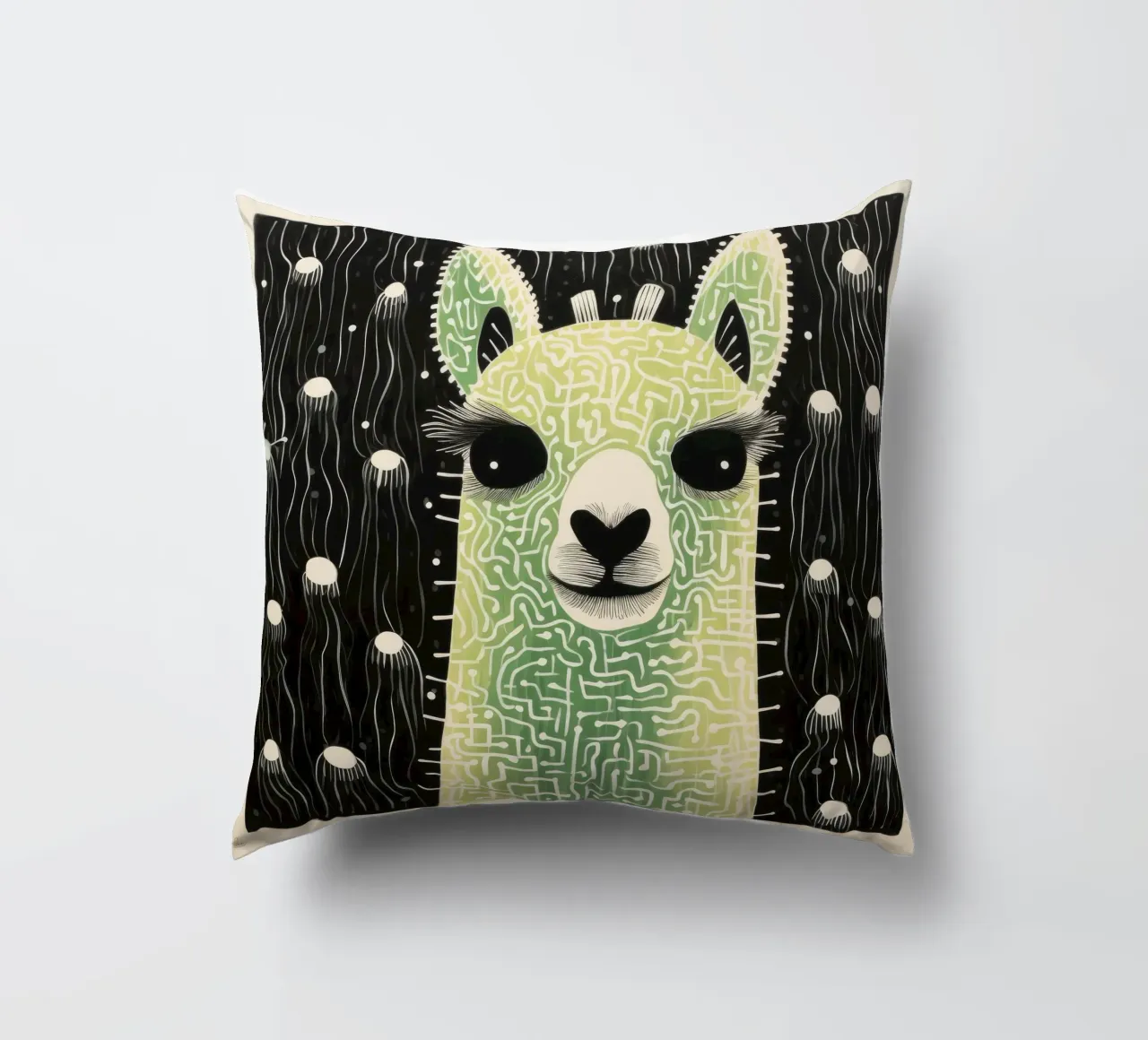 Alpaca verde 4 cuscino da Minimal Animal Art