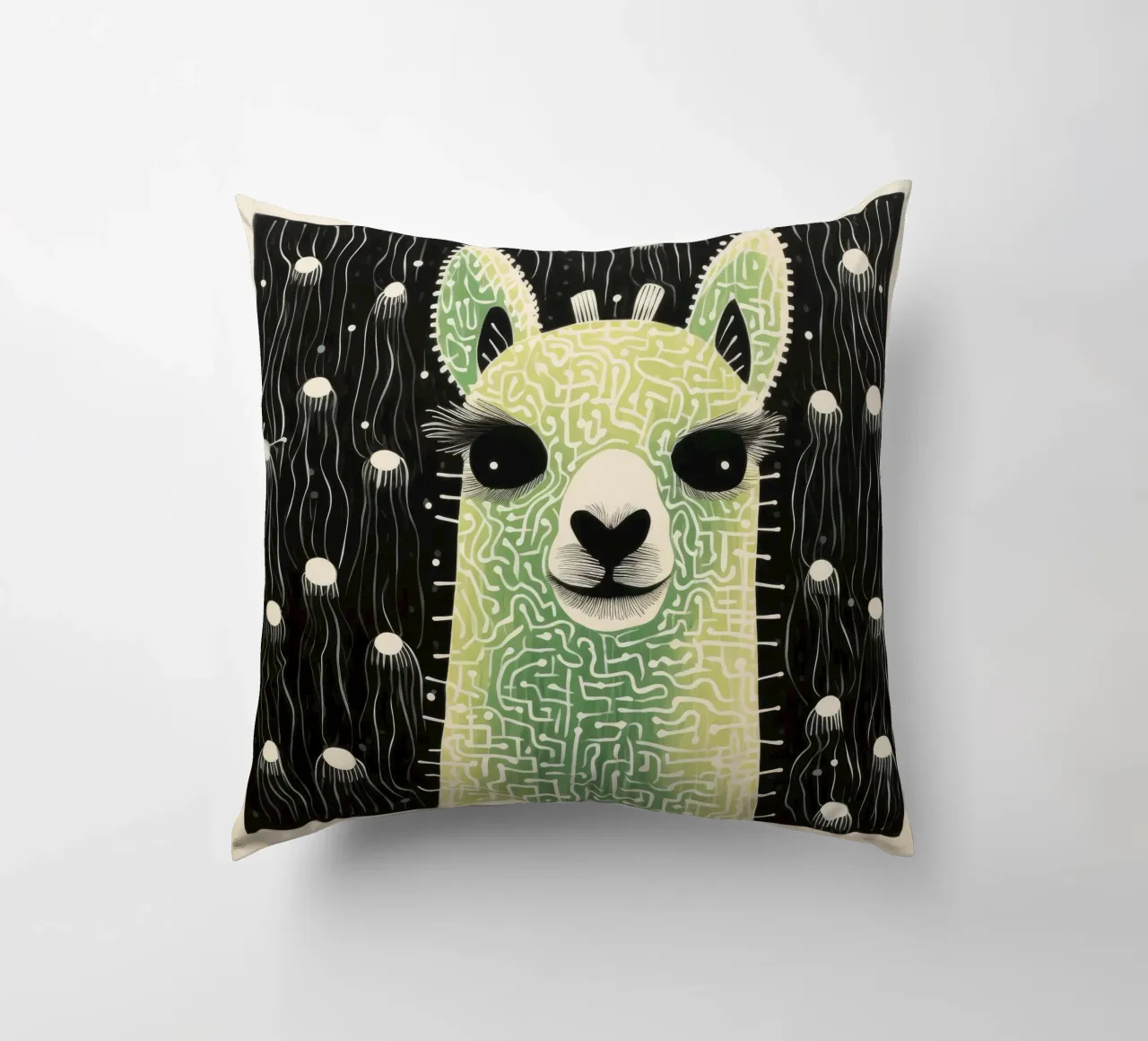 Alpaca verde 4 cuscino da Minimal Animal Art