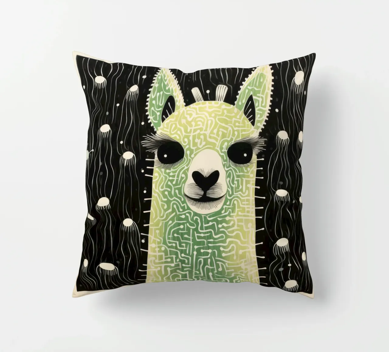 Alpaca verde 4 cuscino da Minimal Animal Art