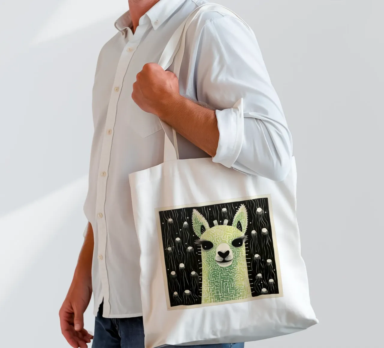 Alpaca verde 4 borsa in juta da Minimal Animal Art