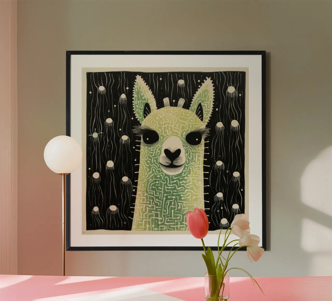Alpaca verde poster da Minimal Animal Art