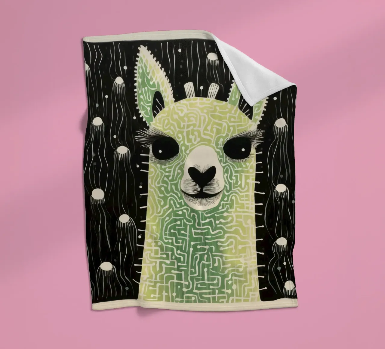 Alpaca verde 4 coperta in pile da Minimal Animal Art