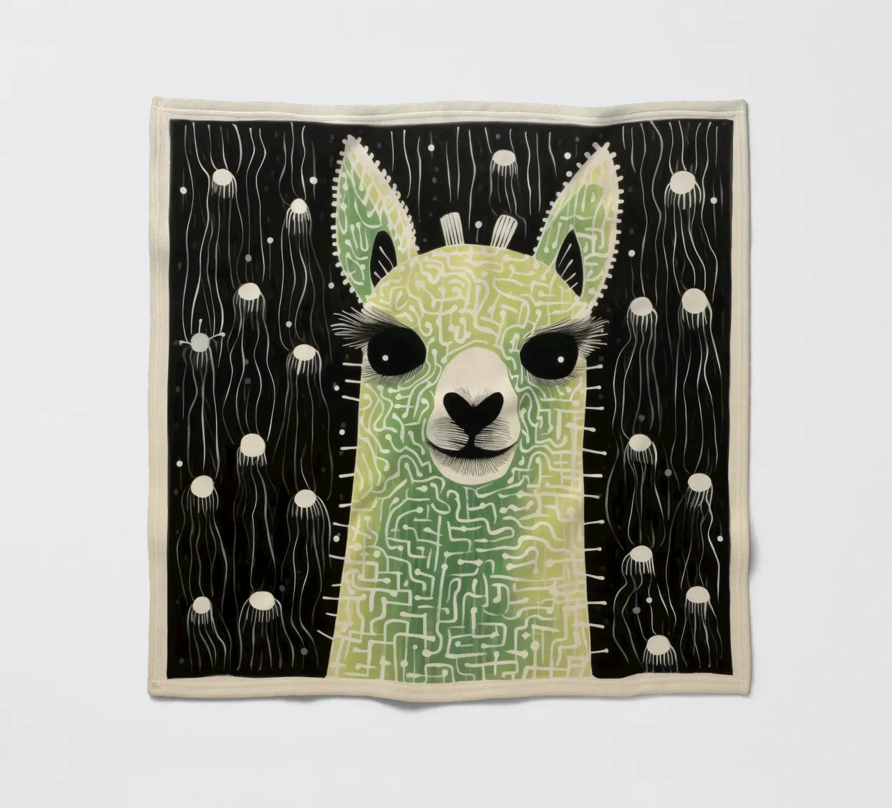 Alpaca verde 4 coperta in pile da Minimal Animal Art