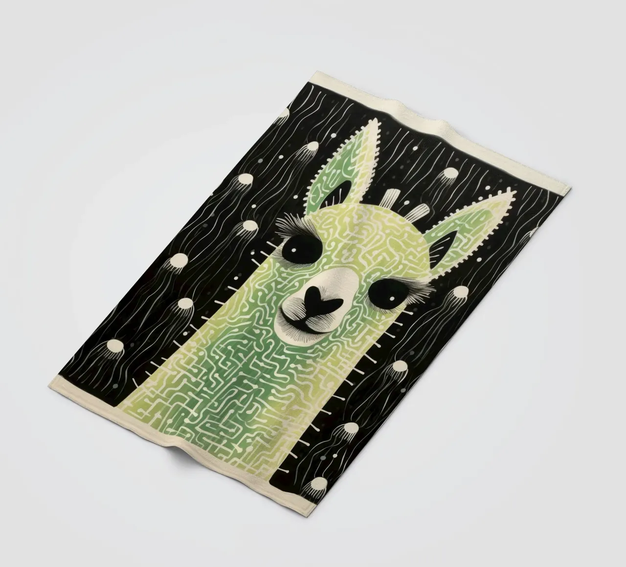 Alpaca verde 4 coperta in pile da Minimal Animal Art