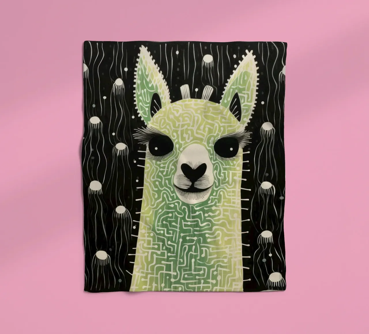 Alpaca verde 4 coperta in pile da Minimal Animal Art