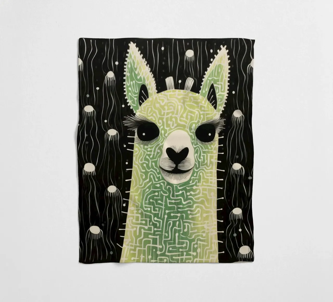 Alpaca verde 4 coperta in pile da Minimal Animal Art