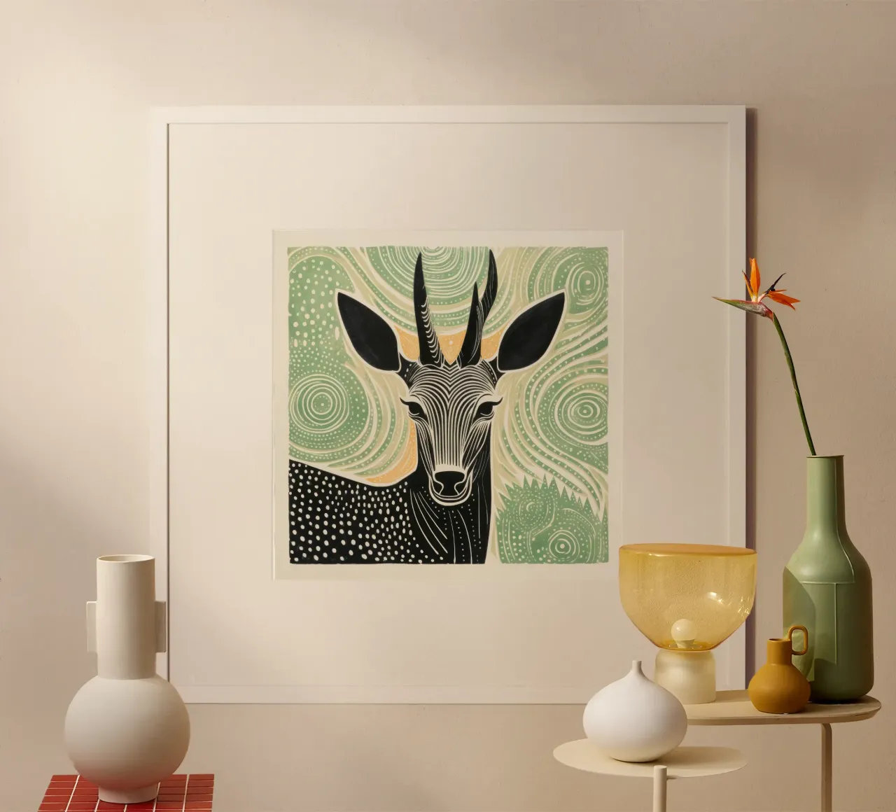 Antilope verde 1 poster con telaio in alluminio da Minimal Animal Art