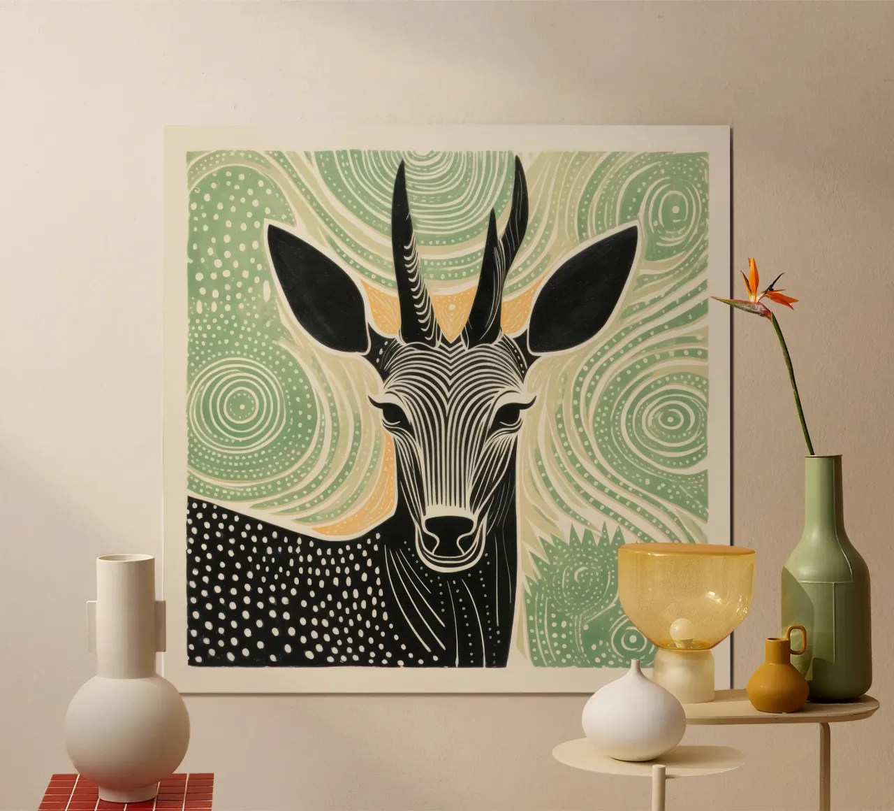 Antilope verde 1 poster con telaio in alluminio da Minimal Animal Art