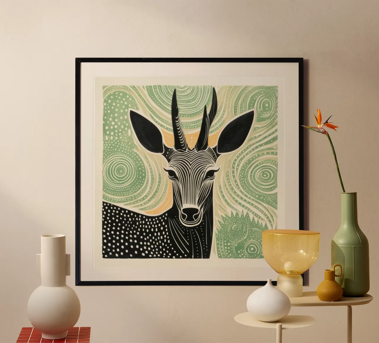 Antilope verde 1 poster con telaio in alluminio da Minimal Animal Art