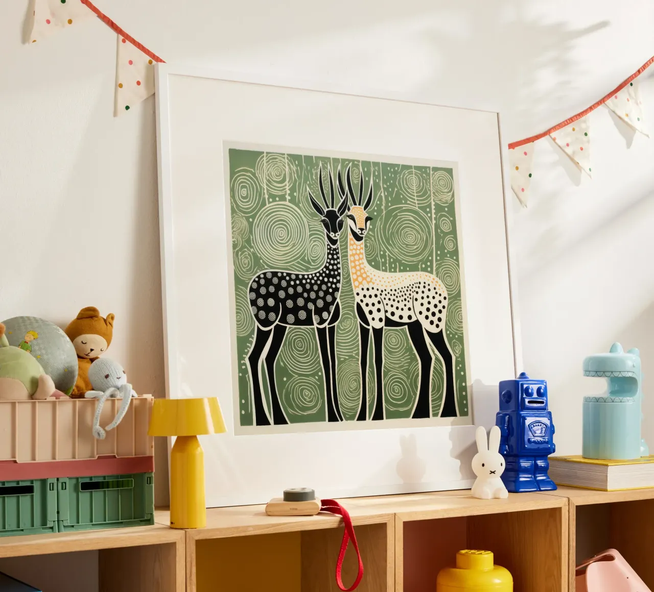 Antilope verde 3 poster con telaio in plastica da Minimal Animal Art