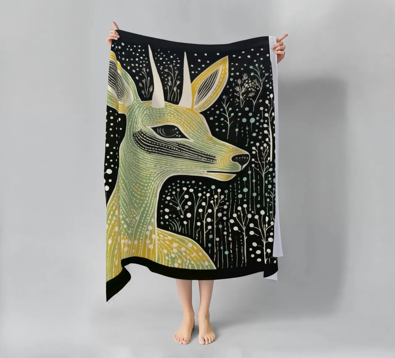Green Antelope 4 beach towel by Minimal Animal Art