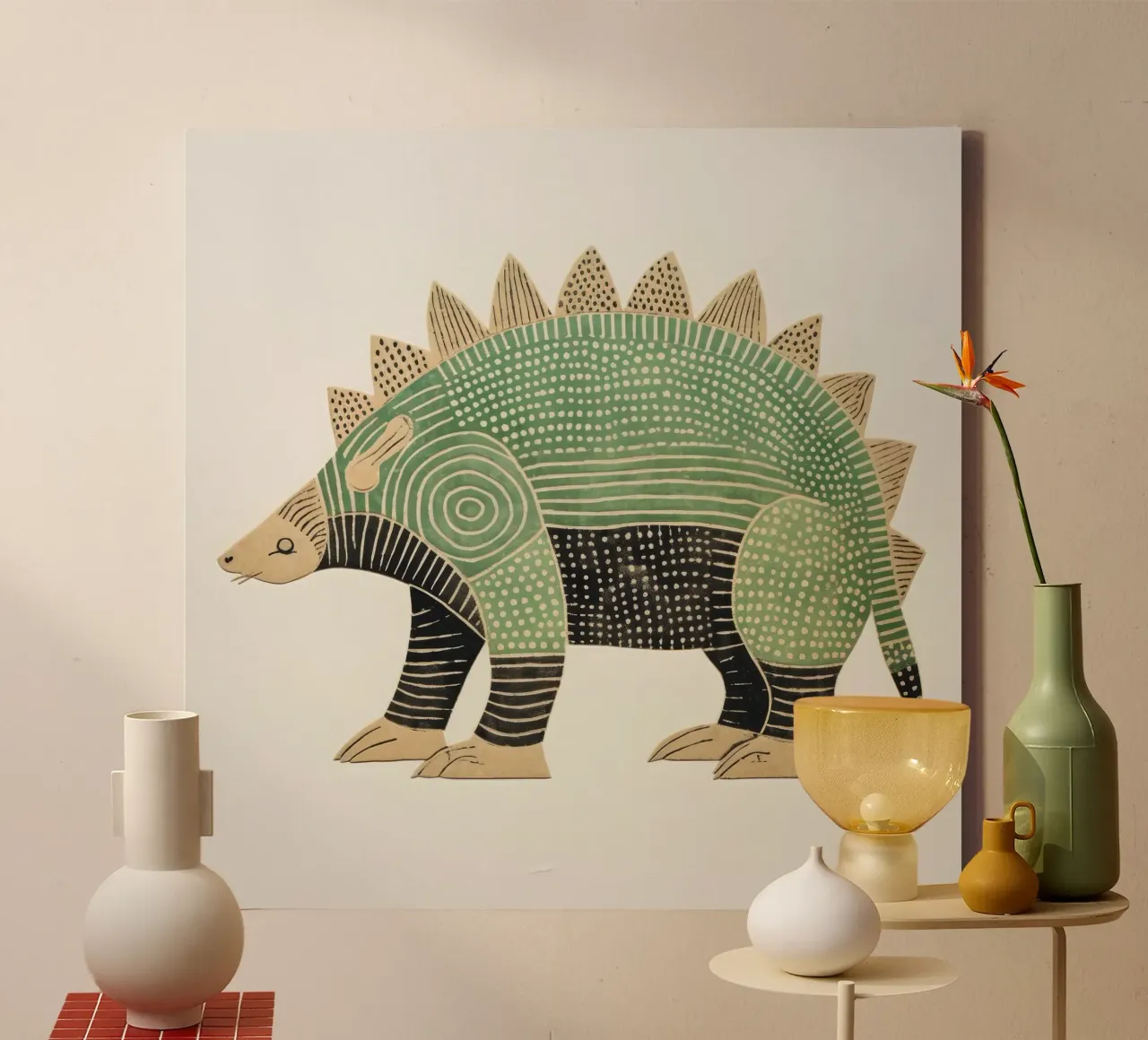 Tatou vert 2 toile de Minimal Animal Art