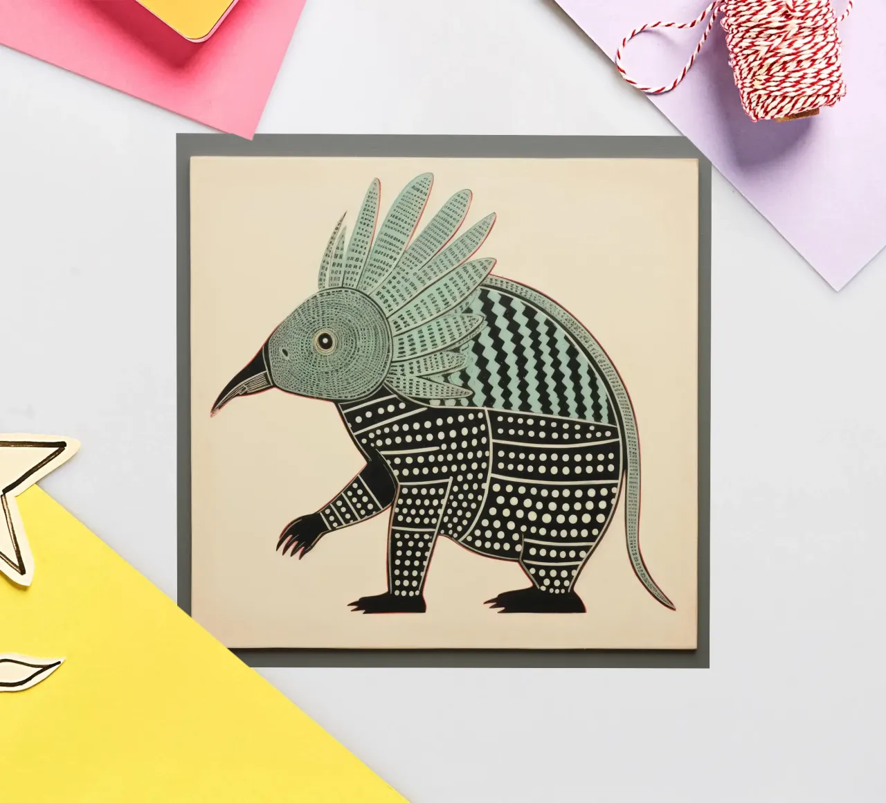 Tatou vert 4 autocollant de Minimal Animal Art