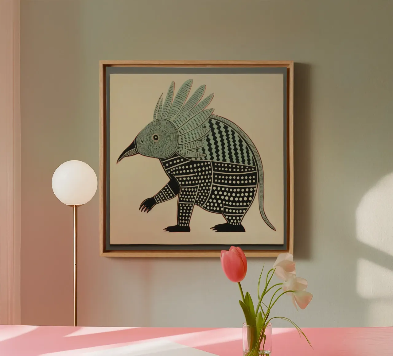 Armadillo verde 4 tela con Cornice a cassetta da Minimal Animal Art