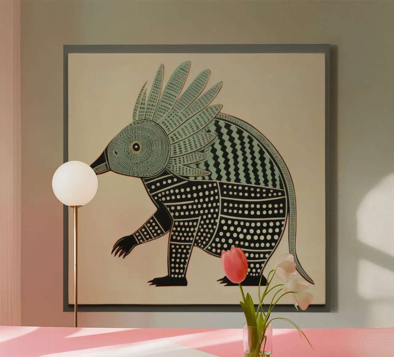 Armadillo verde 4 tela con Cornice a cassetta da Minimal Animal Art