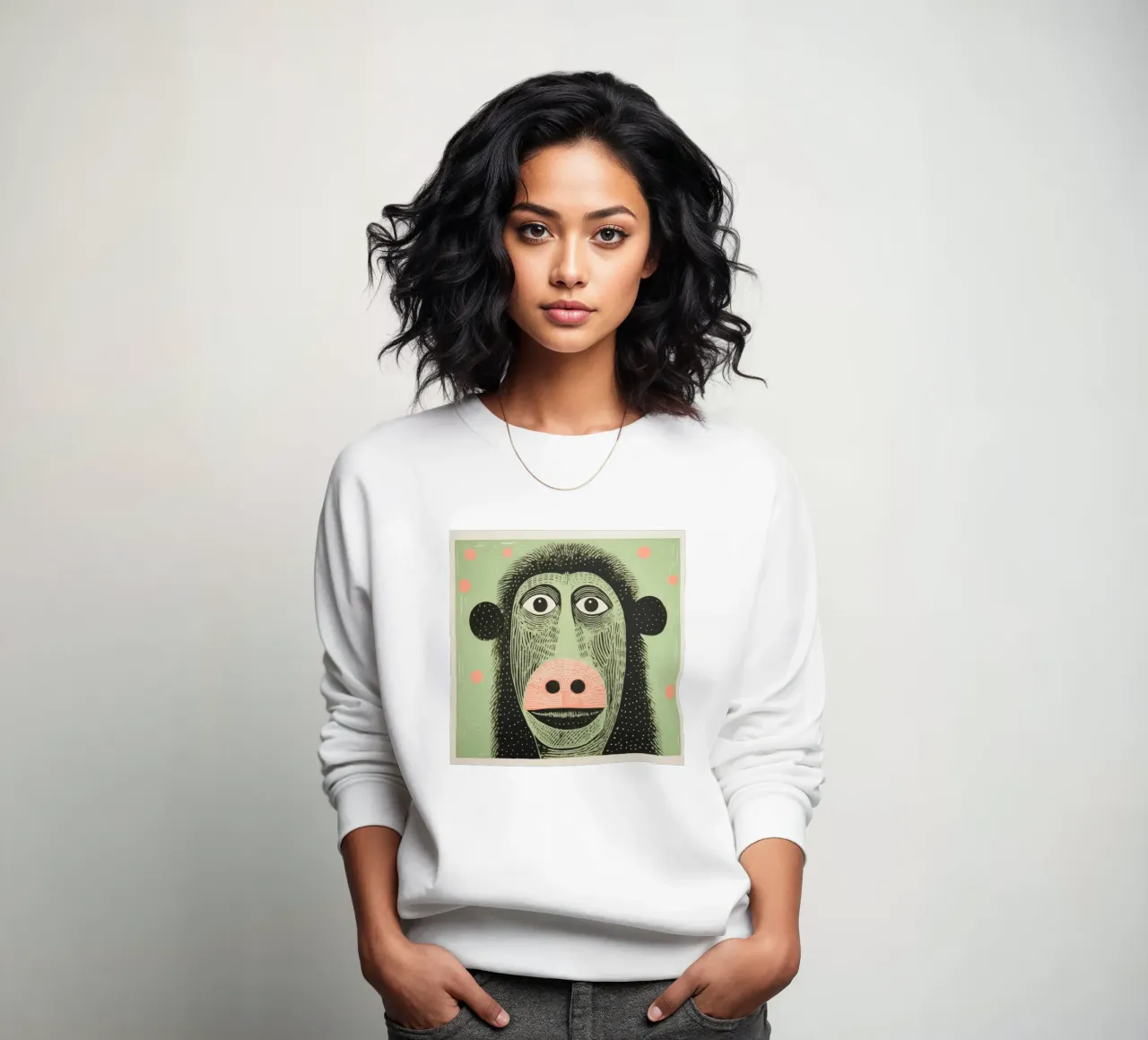 Green Baboon sweatshirt by Minimal Animal Art