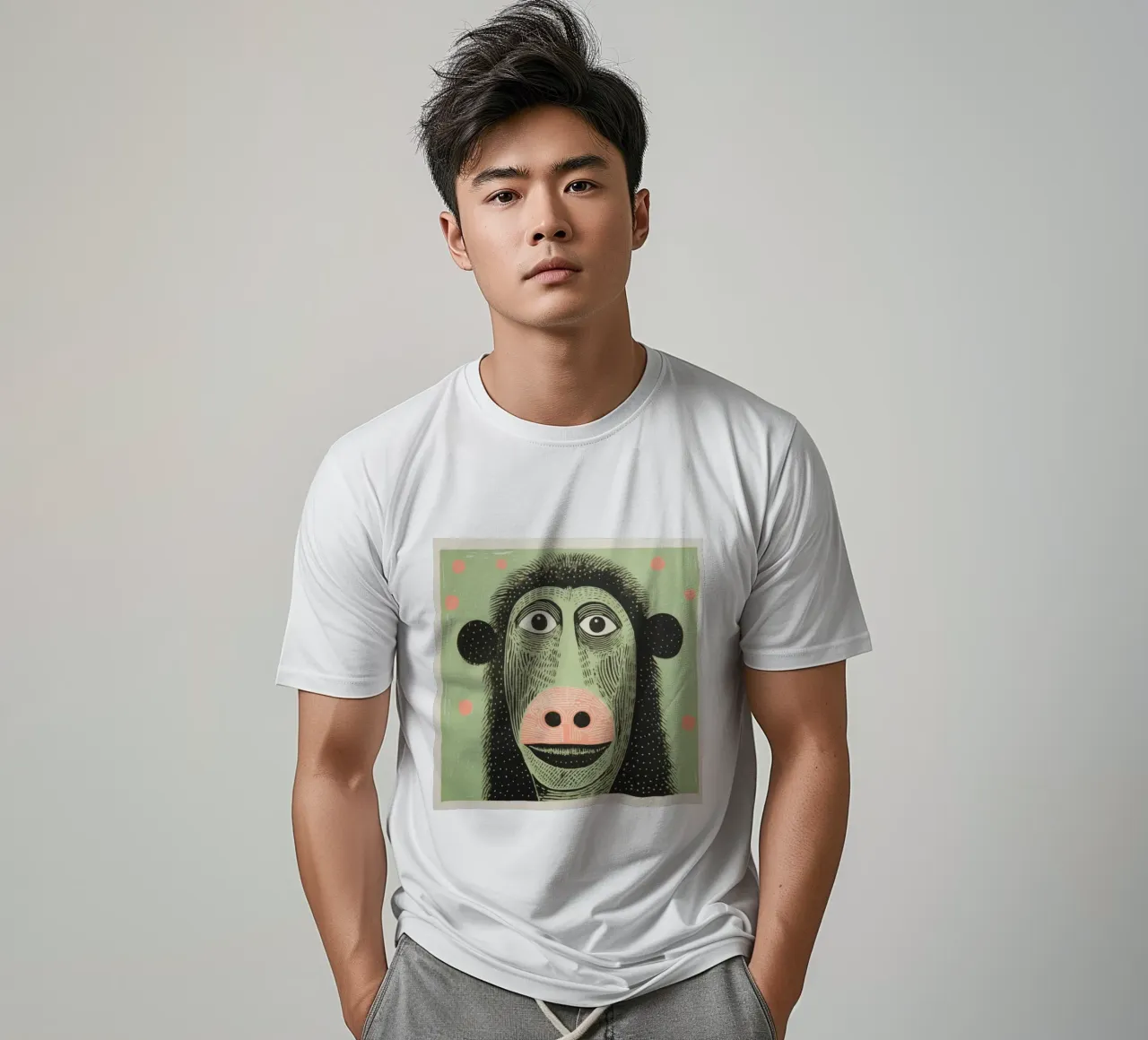 Babbuino verde t-shirt da Minimal Animal Art