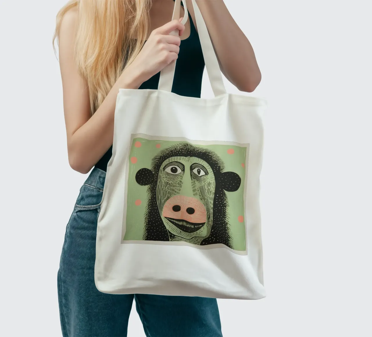 Babbuino verde 1 borsa in juta da Minimal Animal Art