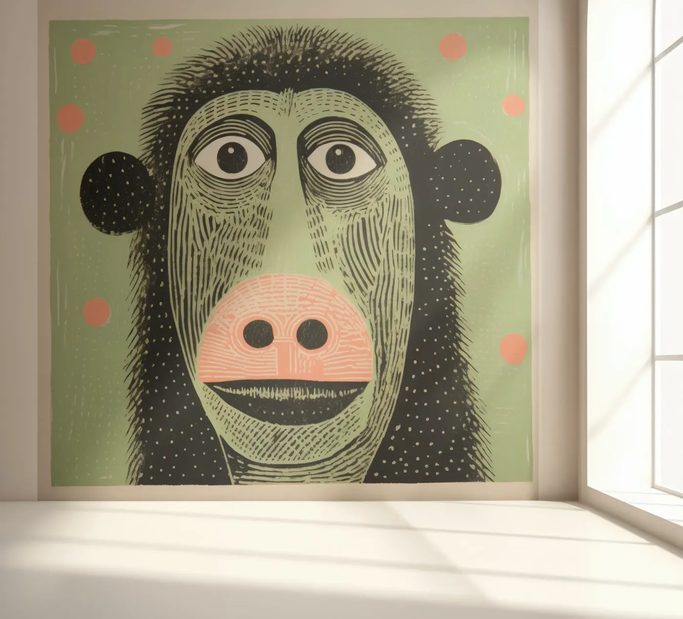Green Baboon fotobehang van Minimal Animal Art