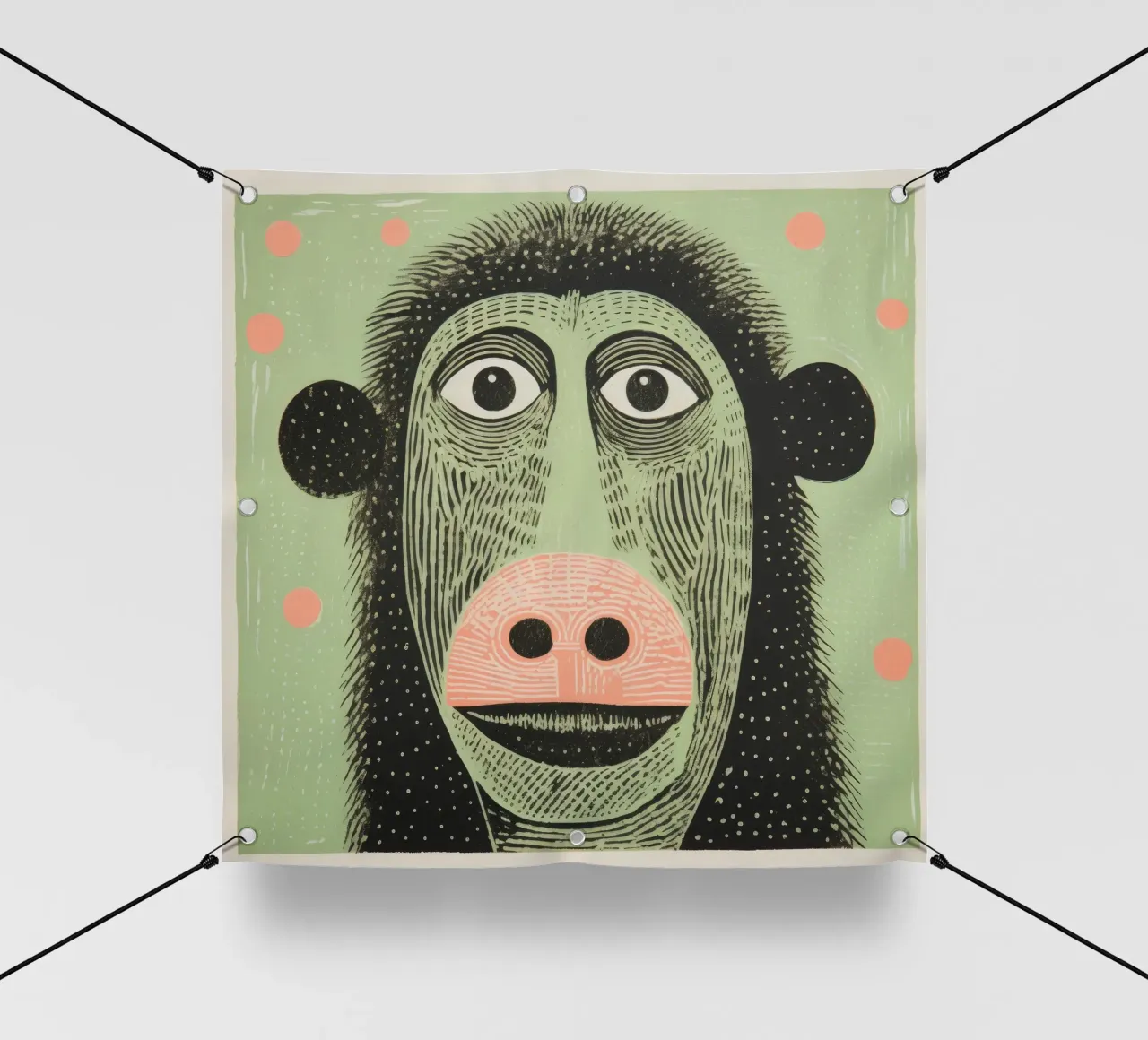 Babbuino verde telo in pvc da Minimal Animal Art