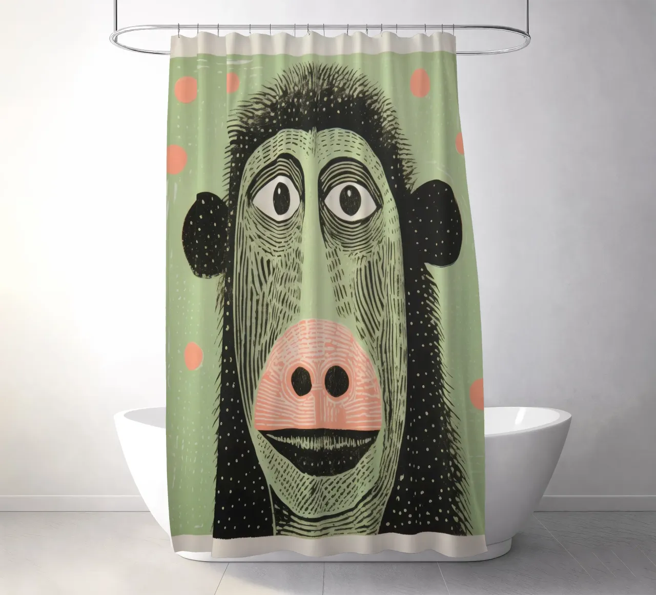 Babbuino verde 1 tenda da doccia da Minimal Animal Art