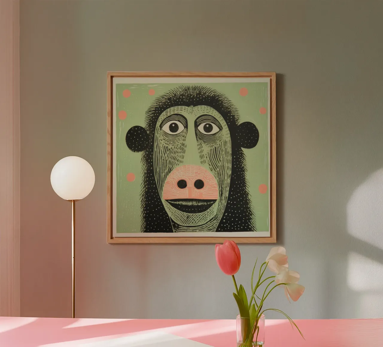 Babbuino verde alluminio dibond da Minimal Animal Art