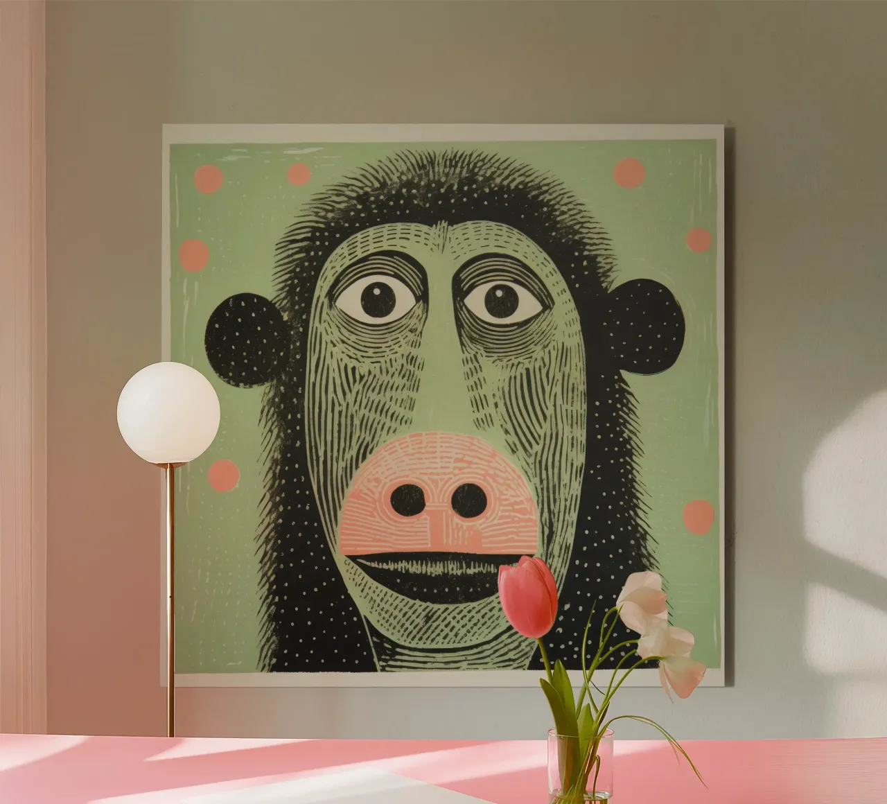 Babbuino verde alluminio dibond da Minimal Animal Art