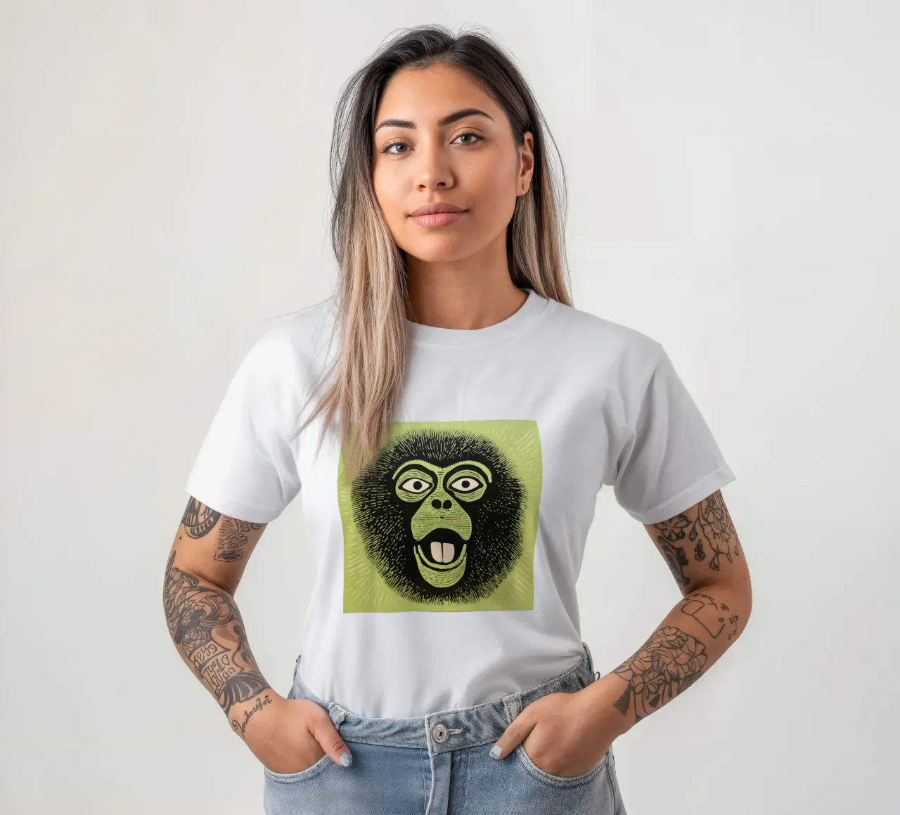 Babbuino verde t-shirt da Minimal Animal Art