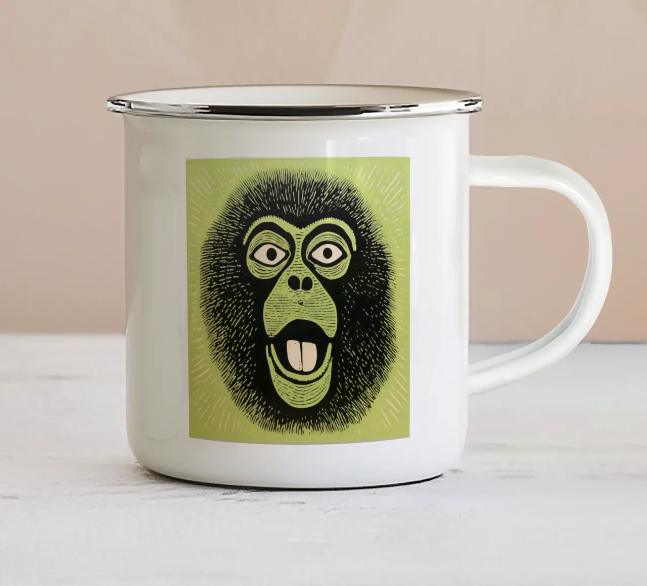 Babbuino verde 2 tazza in smalto da Minimal Animal Art