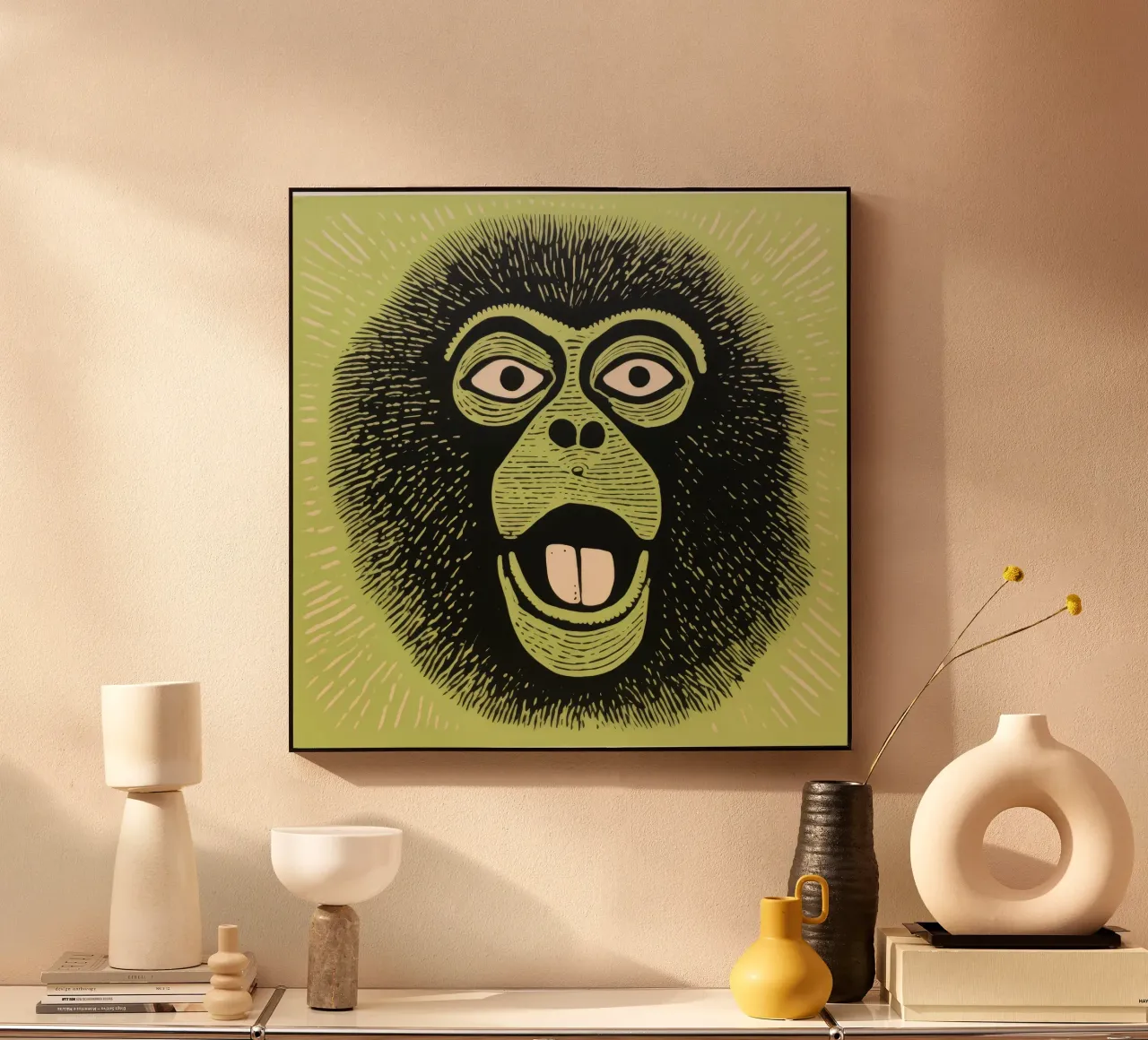 Babbuino verde 2 alluminio dibond da Minimal Animal Art