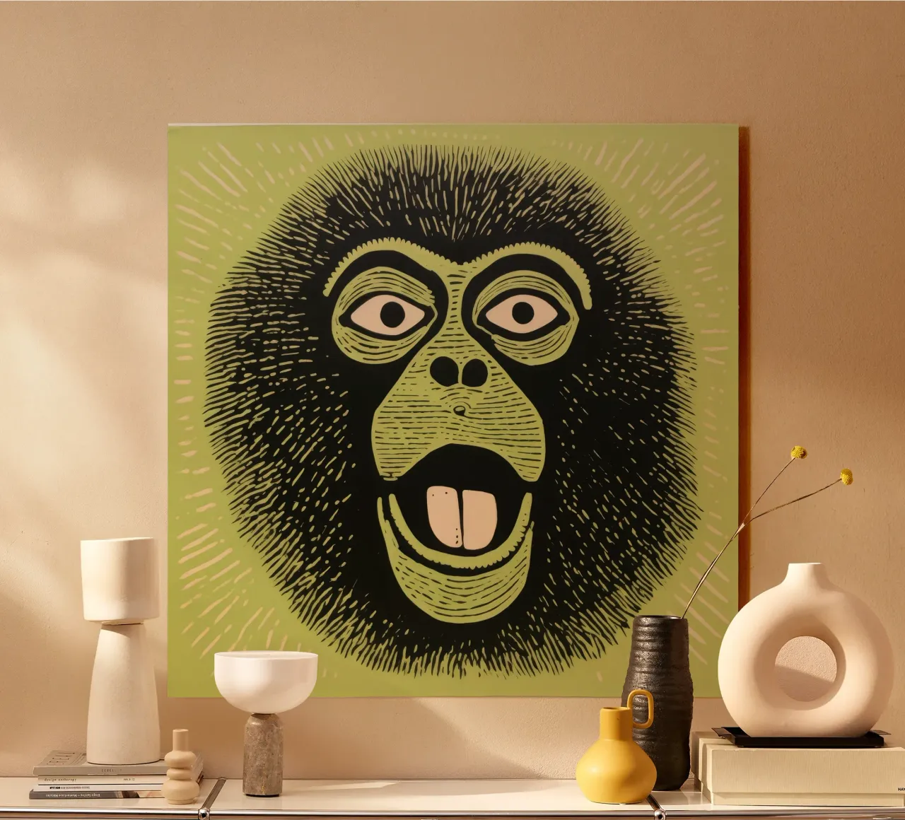 Babbuino verde 2 alluminio dibond da Minimal Animal Art