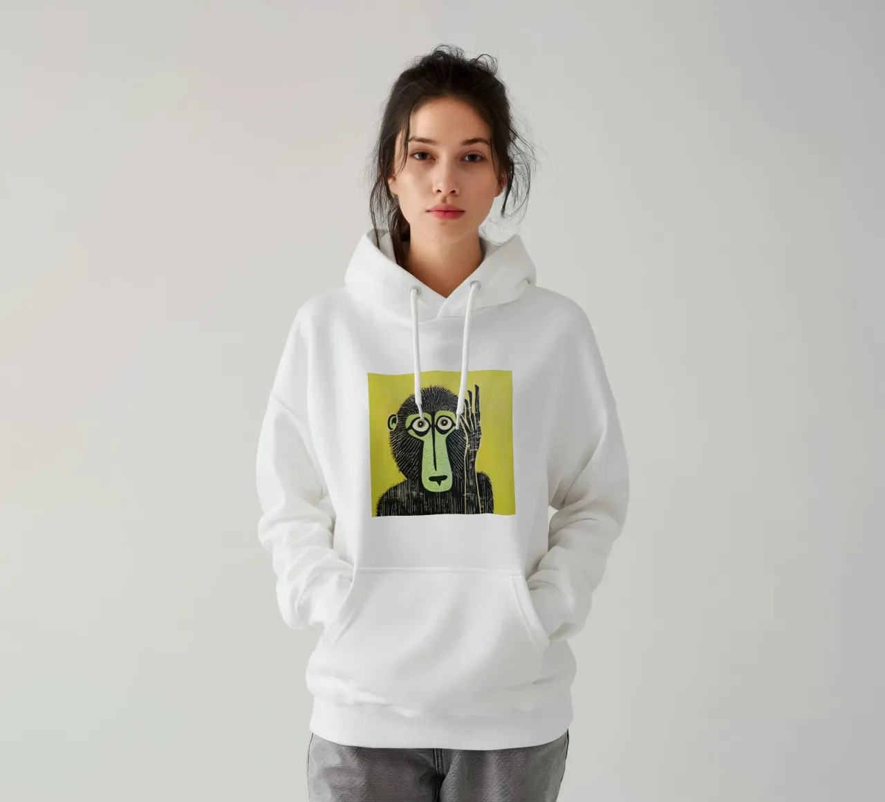 Babbuino verde felpa con cappuccio da Minimal Animal Art